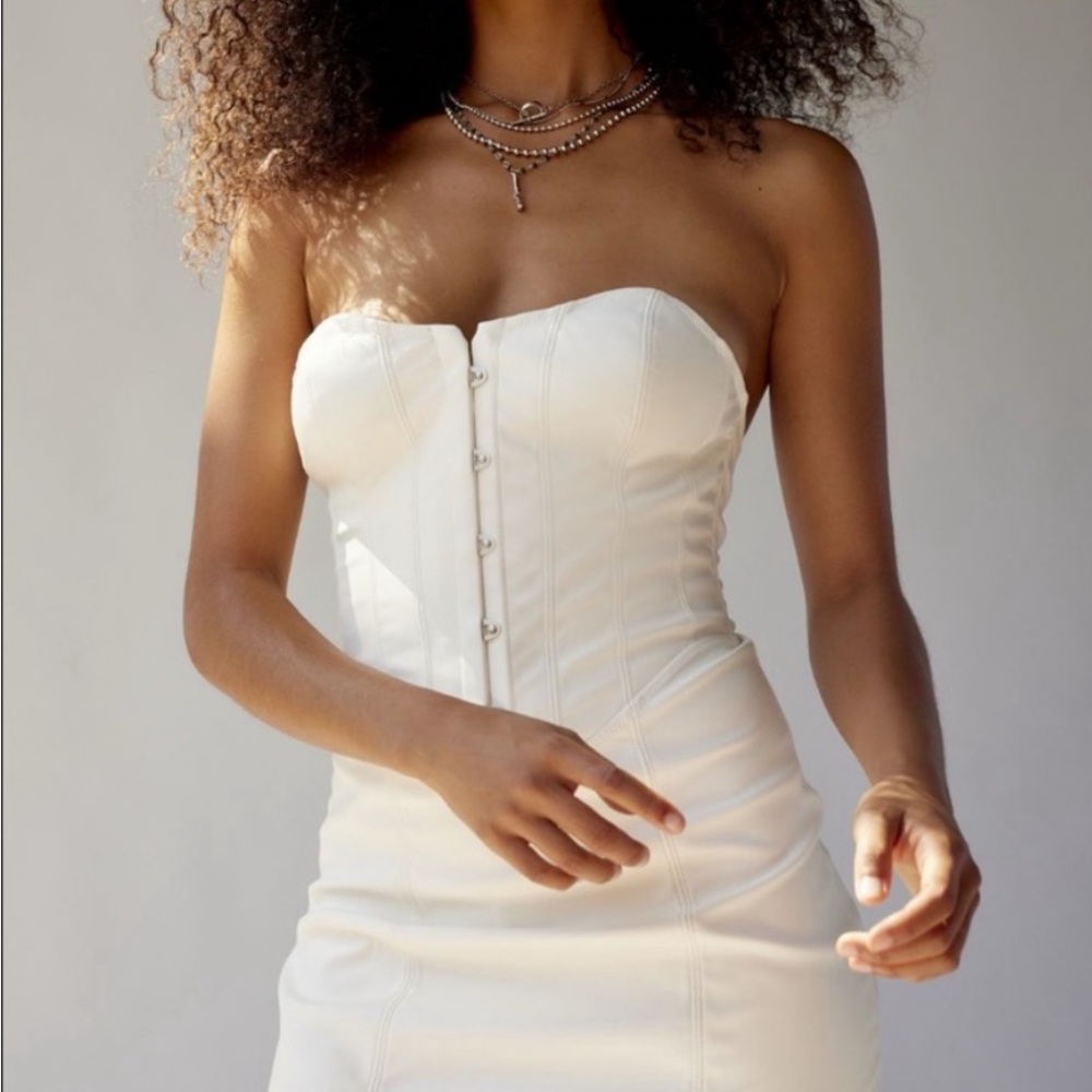 Urban Outfitters White Faux Leather Corset Mini Dress